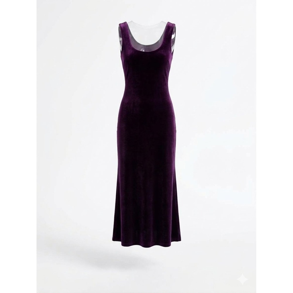 Jump Apparel Velvet Maxi Dress Criss Cross Back Plum Purple Vintage 9/10